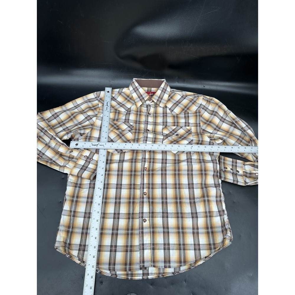 Rodeo Clothing Co Men's Large Pearl Snap Plaid Western Shirt Brown - Picture 2 of 7